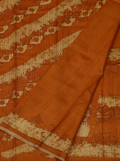 

Pothys Orange Printed Jute Silk Saree