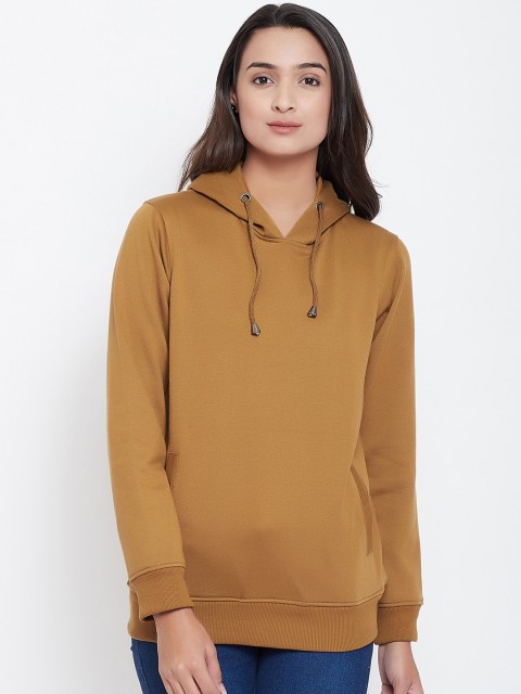 

wesquare Women Mustard Yellow Solid Hooded Sweatshirt