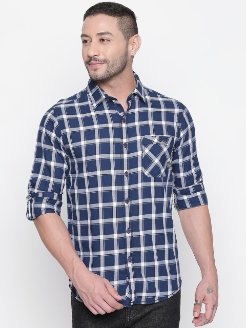 

Mufti Men Navy Blue & White Slim Fit Checked Casual Shirt
