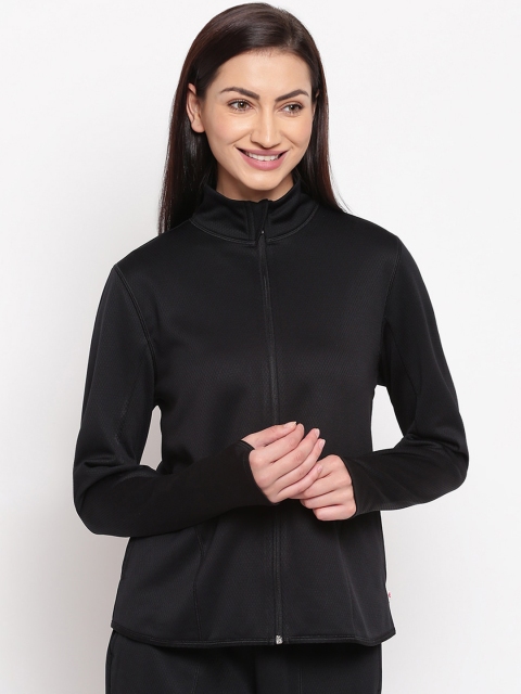 

Enamor Women Black Slim Fit Fleece Jacket