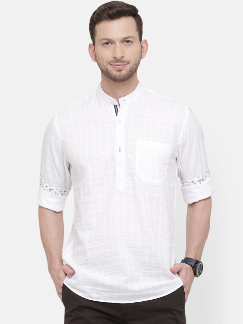 

CAVALLO by Linen Club Men Cotton Linen White Regular Fit Checked Casual Shirt