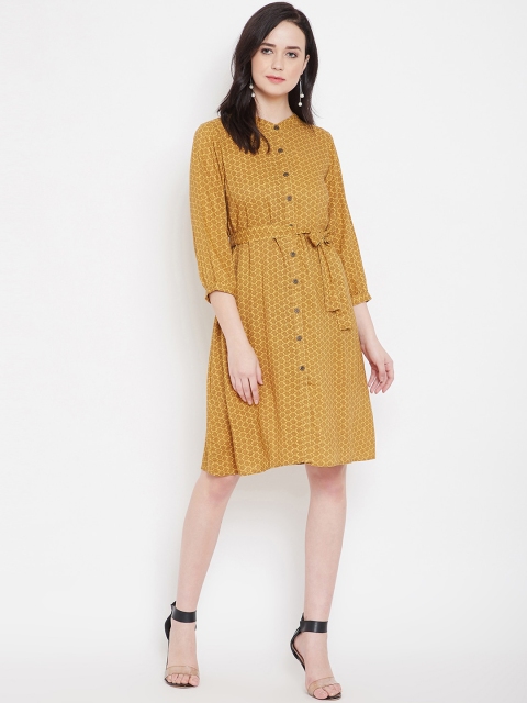 

Ruhaans Women Mustard Yellow Checked Shirt Dress