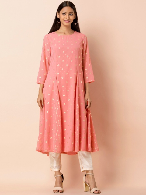 

INDYA Women Pink Printed Cotton A-Line Kurta