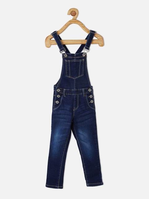 

FirstClap Girls Blue Solid Straight-Leg Dungarees