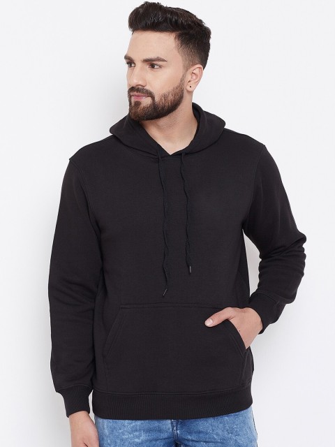 

wesquare Men Black Solid Hooded Sweatshirt