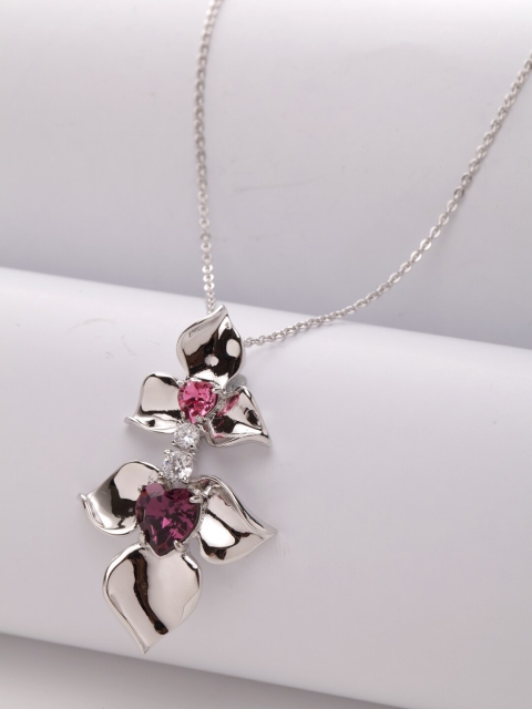 

AVANT-GARDE PARIS Rhodium-Plated Silver-Toned & Violet Swarovski CZ-Studded Pendant With Chain
