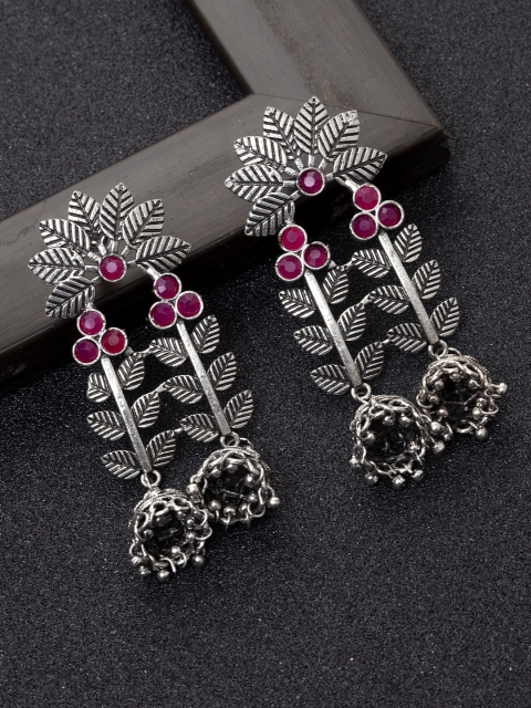 

Ibtida Silver-Plated & Pink Leaf Shaped Drop Earrings