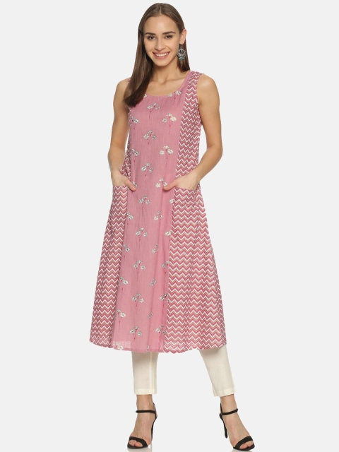 

Saffron Threads Women Pink & White Floral Printed A-Line Kurta