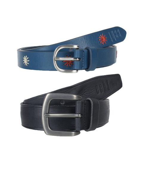 

echt Men Pack Of 2 Blue Solid Leather Belt