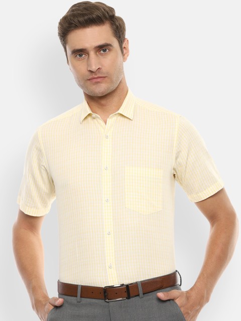 

Van Heusen Men Yellow & White Slim Fit Checked Formal Shirt