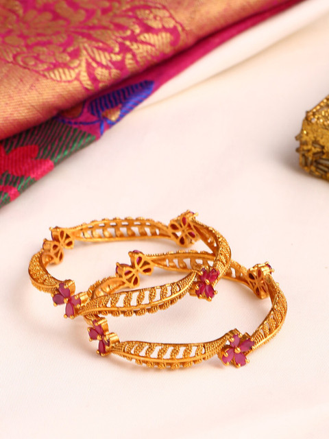 

Shoshaa Set Of 2 Gold-Plated Pink Stone-Studded Handcrafted Bangles