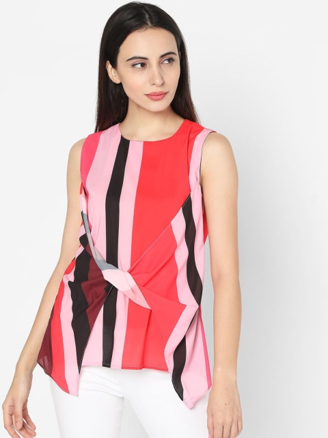 Deal Jeans Women Red Striped A-Line Top