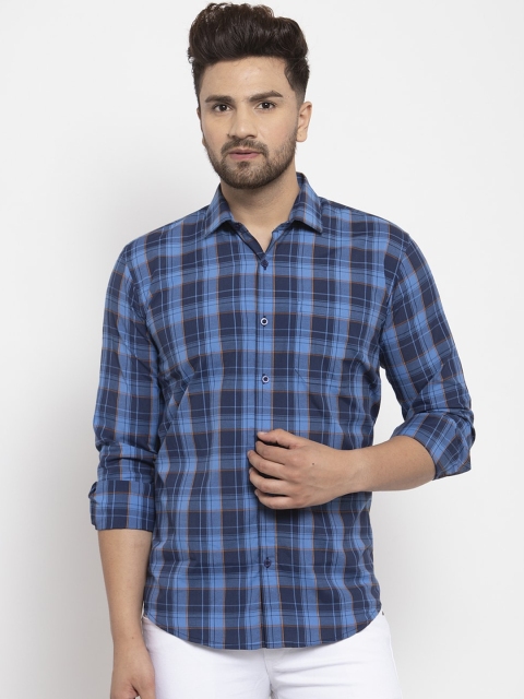 

JAINISH Men Blue Smart Regular Fit Checked Casual Shirt