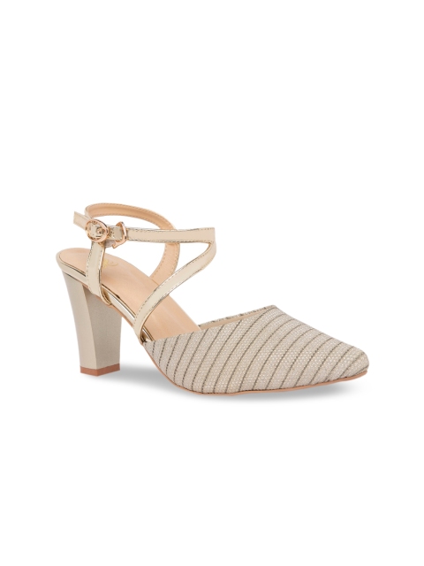 

Sole To Soul Women Gold-Toned Striped Pumps
