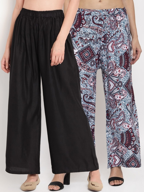 

TAG 7 Women Pack Of 2 Wide Leg Palazzos, Black