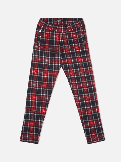 

VITAMINS Girls Red & Navy Checked Skinny-Fit Treggings