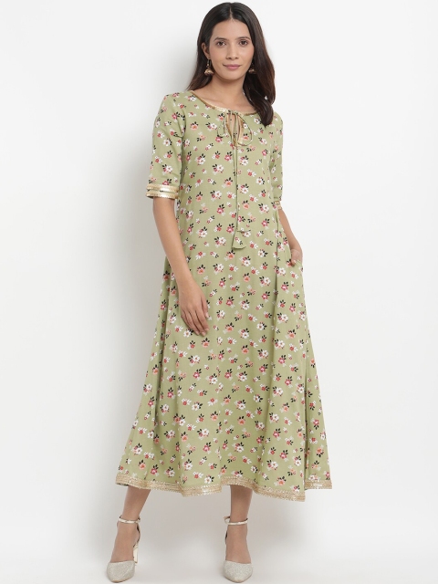 

trueBrowns Women Green Floral Printed Fit and Flare Dress