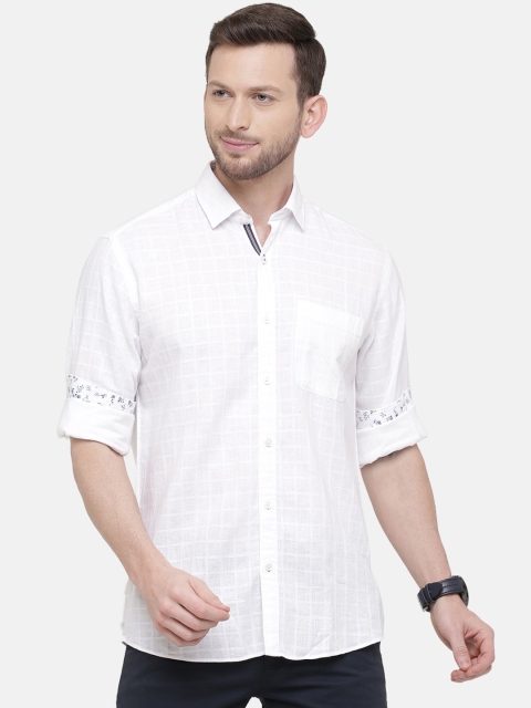 

CAVALLO by Linen Club Men White Regular Fit Checked Casual Linen Shirt