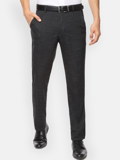 

V Dot Men Grey Skinny Fit Checked Formal Trousers