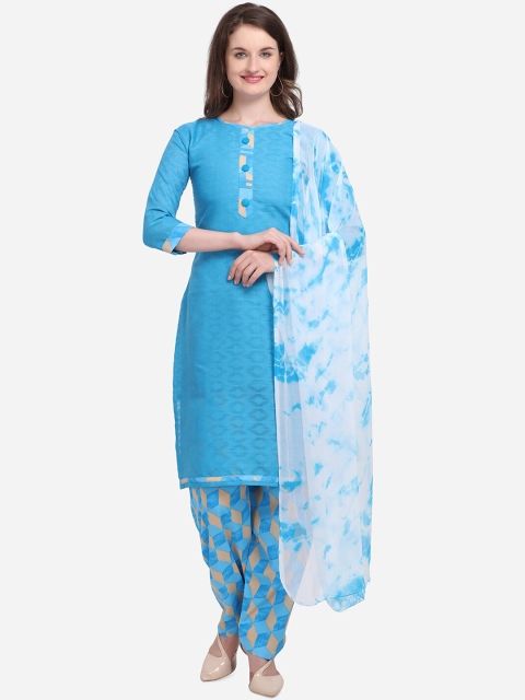 

Kvsfab Blue & White Cotton Blend Unstitched Dress Material
