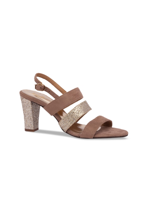 

Inc 5 Women Brown & Gold Colourblocked Suede Block Heels