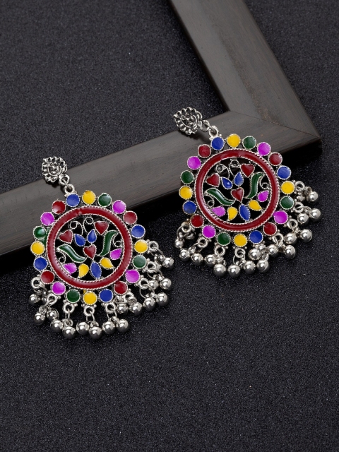 

Ibtida Silver-Plated & Multicoloured Circular Chandbalis