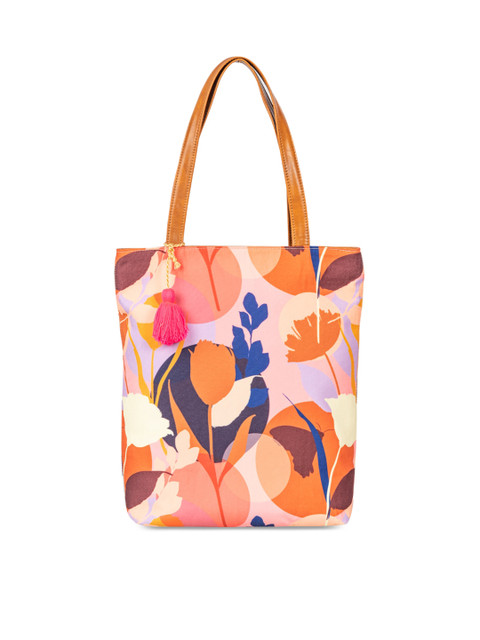 

THE GUSTO Pink & Brown Printed Tote Bag