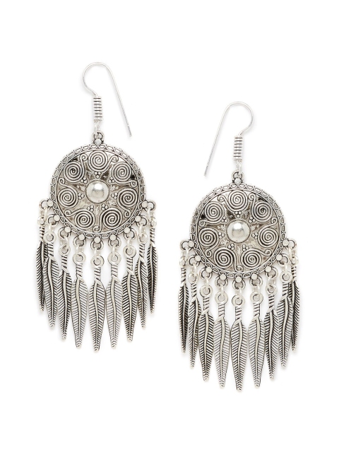 

GloBox By ZeroKaata Silver-Toned Oxidized German Silver Leaf Shaped Drop Earrings