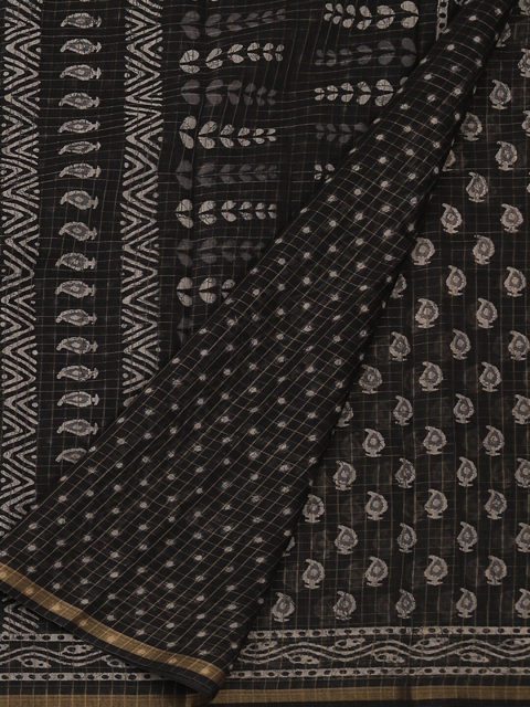 

Pothys Black & Grey Jute Silk Printed Saree