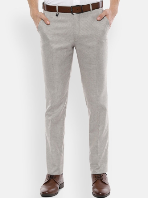

V Dot Men Grey Skinny Fit Self Design Formal Trousers
