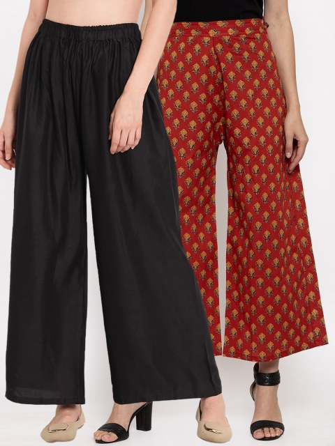 

TAG 7 Women Black & Red Printed Flared Palazzos