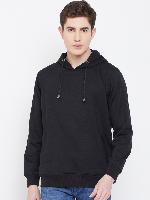 

wesquare Men Black Solid Hooded Sweatshirt