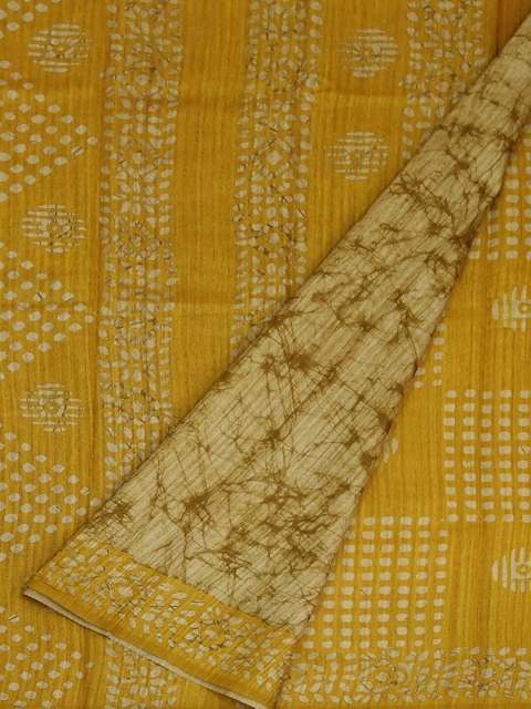 

Pothys Mustard Yellow Printed Jute Silk Saree