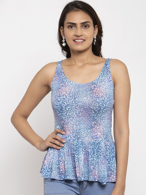 

Magnetic Designs Women Blue Printed Peplum Top
