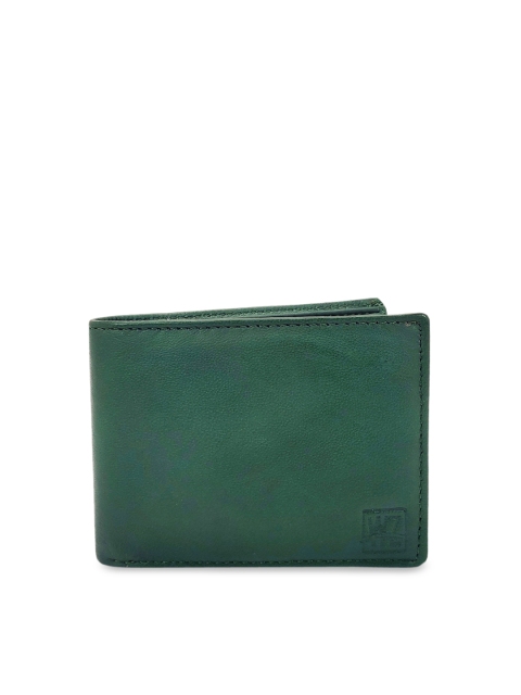 

WENZEST Men Green Solid Two Fold Leather Wallet