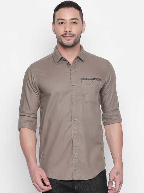 

Mufti Men Taupe Slim Fit Solid Casual Shirt