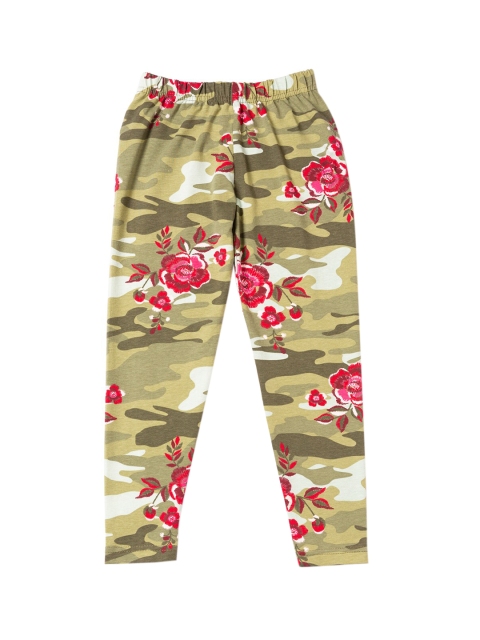 

RAINE AND JAINE Girls Khaki Brown & Red Camouflage Ankle-Length Leggings