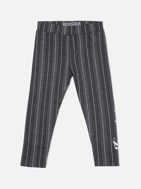 

VITAMINS Girls Grey & Black Striped Skinny Fit Treggings