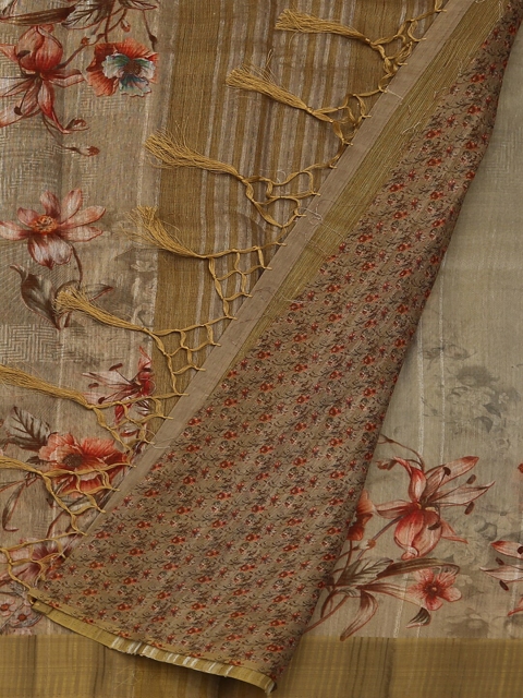 

Pothys Cream-Coloured & Pink Jute Silk Printed Saree