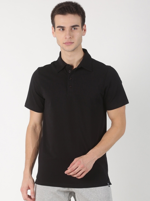 

Soul Space Men Black Solid Organic Cotton Polo Collar T-shirt