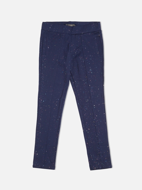 

VITAMINS Girls Navy Blue Printed Skinny-Fit Treggings