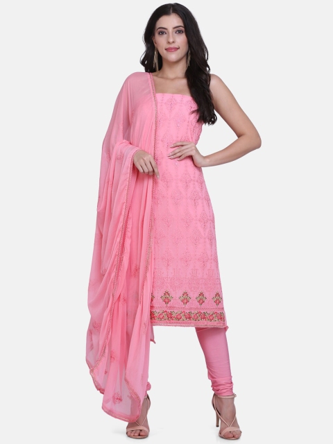 

BOMBAY SELECTIONS Pink Poly Georgette Unstitched Dress Material