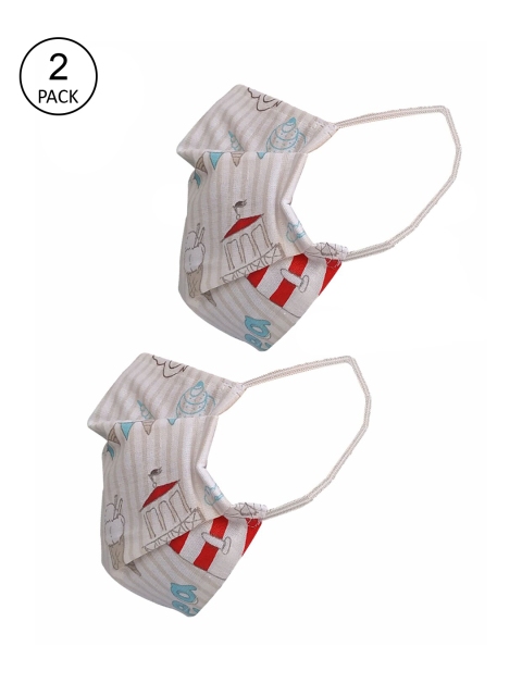 

nestroots Adults Off-White & Red 2 Pcs Printed 2-Ply Reusable Outdoor Cloth Mask