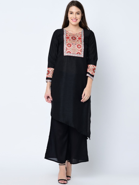 

ZIYAA Women Black & Beige Yoke Design Straight Kurta
