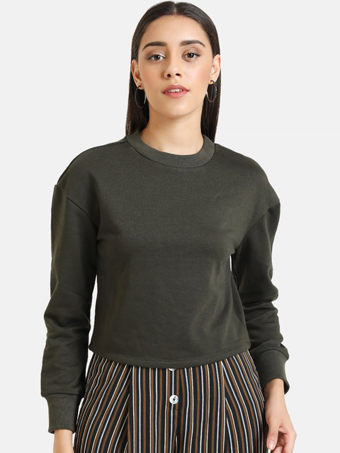 

Kazo Women Olive Green Solid Sweatshirt