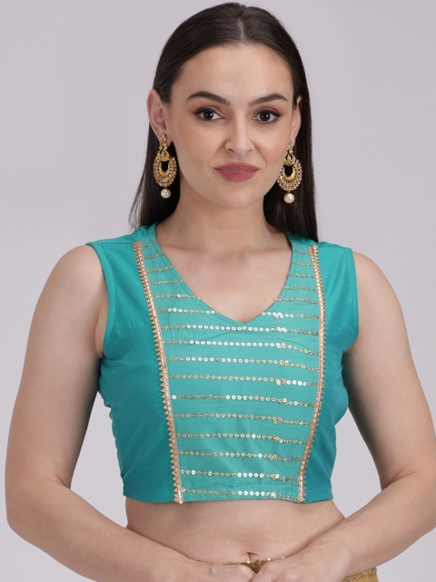 

studio rasa Women Sea Green Embellished Fitted Top