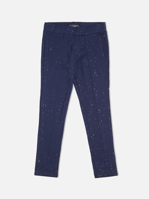 

VITAMINS Girls Navy Blue Printed Skinny-Fit Treggings