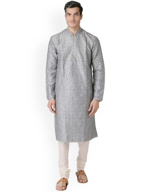 

Sanwara Men Grey & White Self Design Kurta with Pyjamas