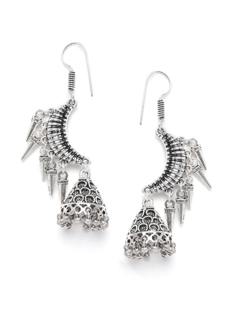 

GloBox By ZeroKaata Silver-Toned German Silver Contemporary Jhumkas