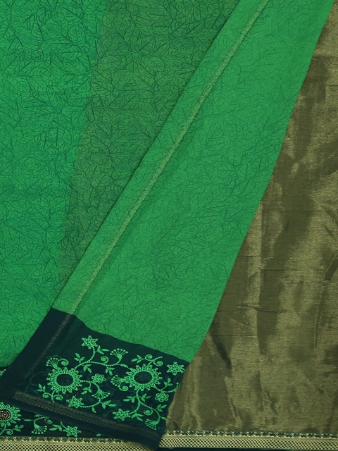 

Pothys Green Striped Poly Georgette Saree